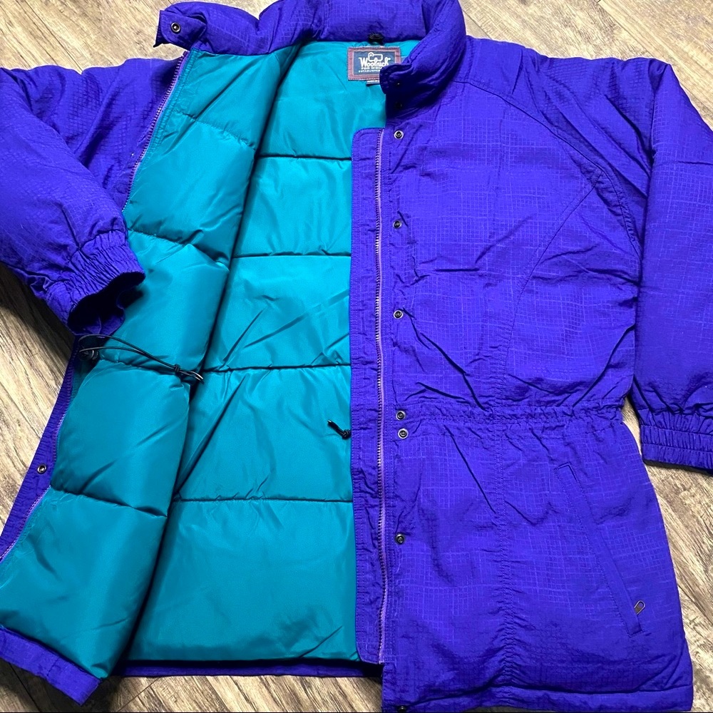 VTG Woolrich Women’s Purple/Teal Down Puffer Barn Jacket Coat Made In USA large